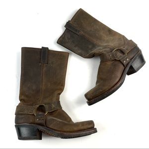 Frye Brown Leather Moto Boots 7.5